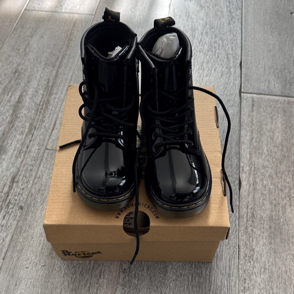 Dr. Martens Shiny Black Lace-Up Boots - Picture 2 of 6